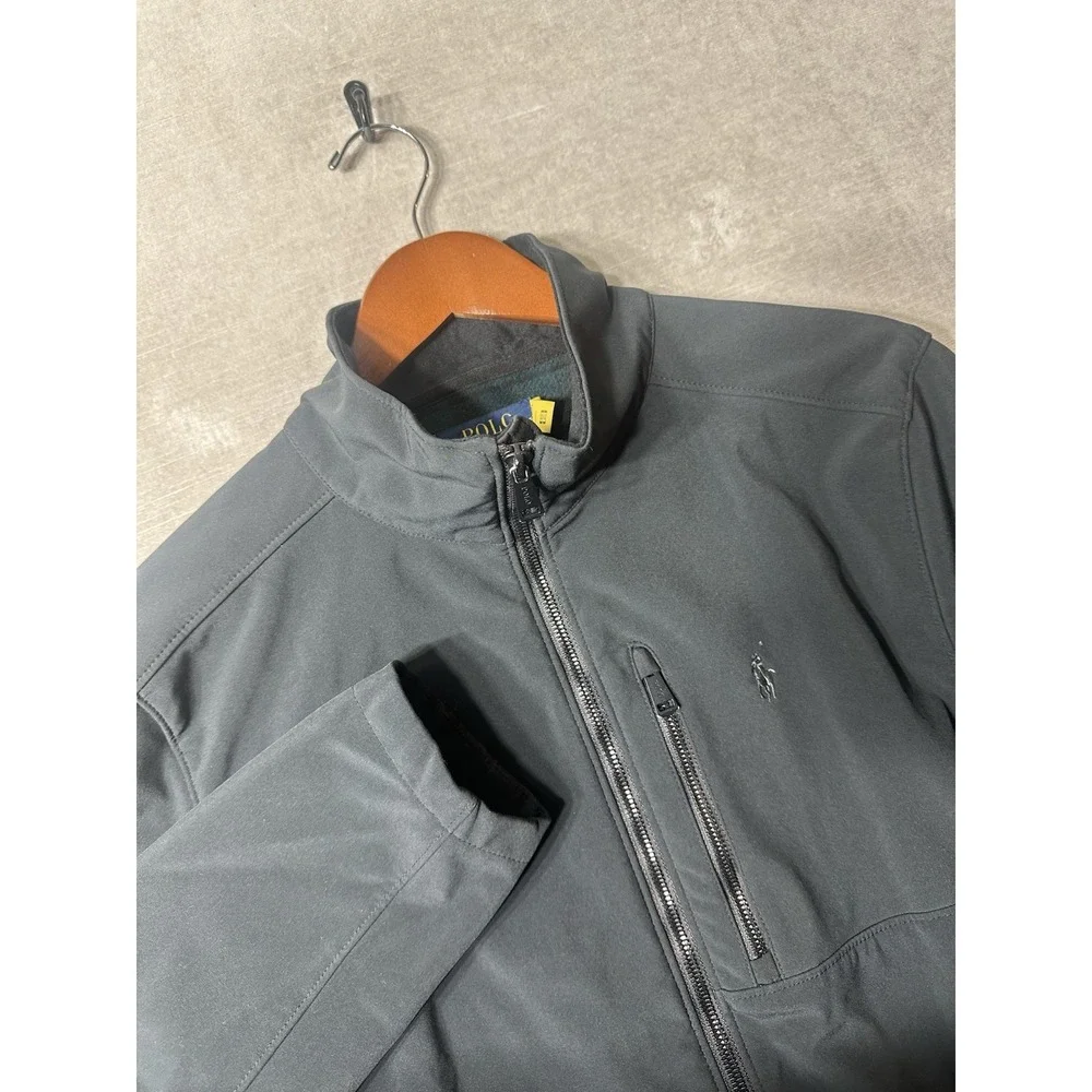 Polo Ralph Lauren Softshell Jacket Black Fleece Plaid Lining Mens Medium Mock